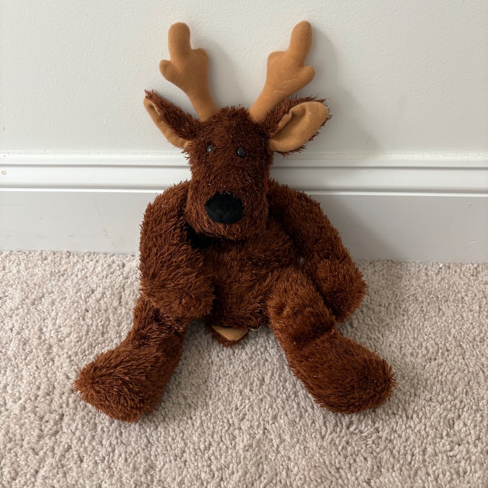 Hallmark Plush Reindeer Comet Sparkly Brown Soft Stuffed Animal Red Collar